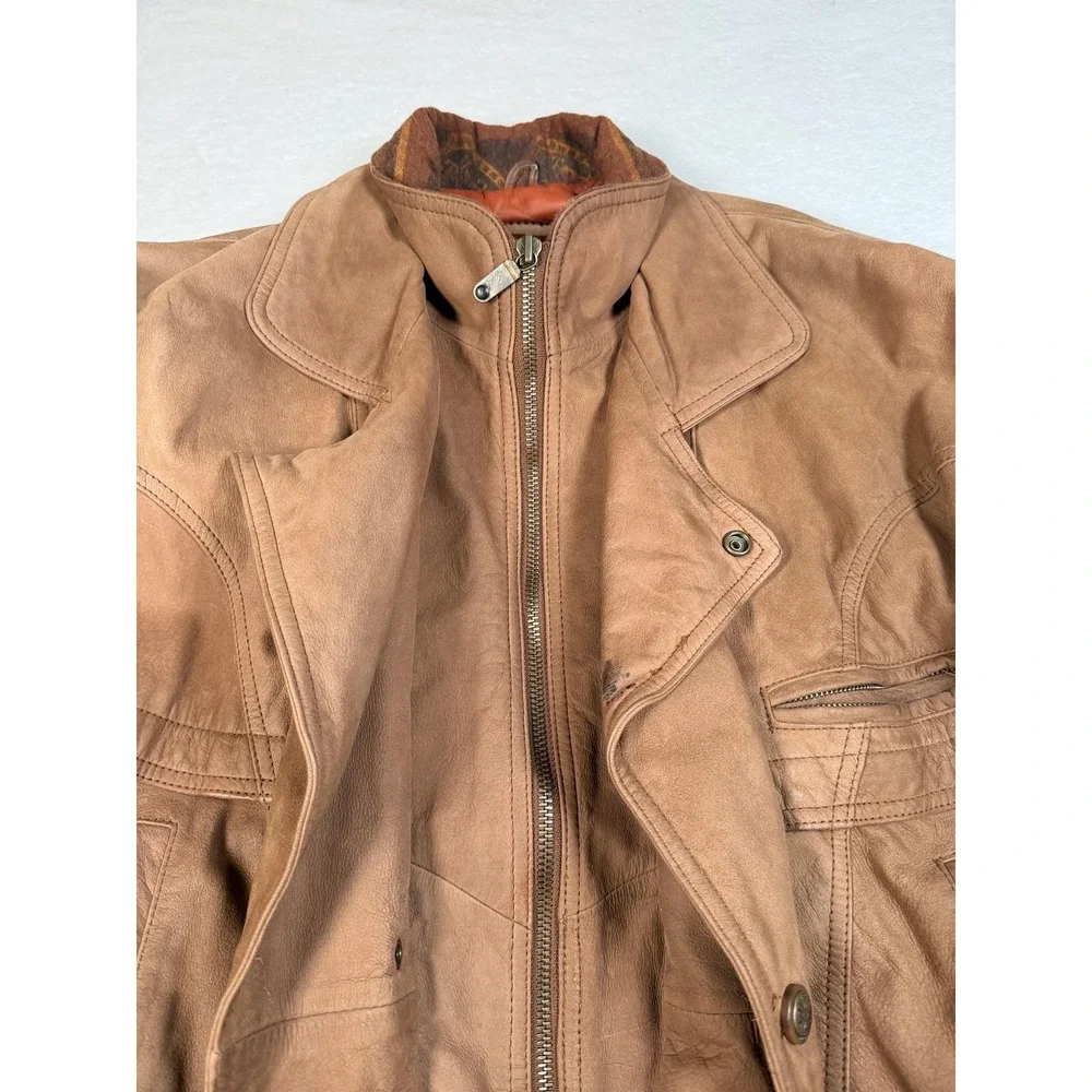 Vintage Winlit Leather Jacket Mens Medium Brown Bomber Quilted Lined Korea